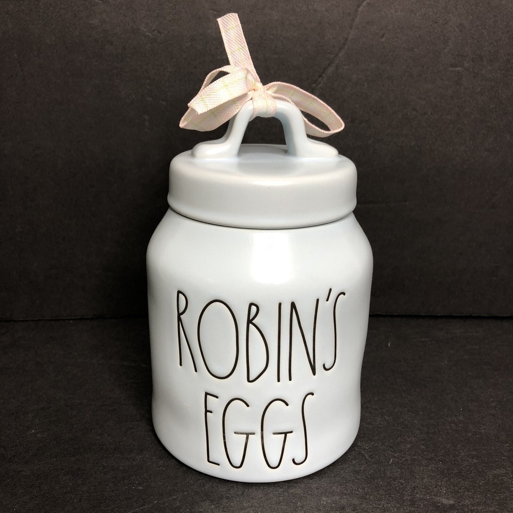 Magenta Rae Dunn Robins Eggs Canister with Lid Baby Blue 7" Spring Easter